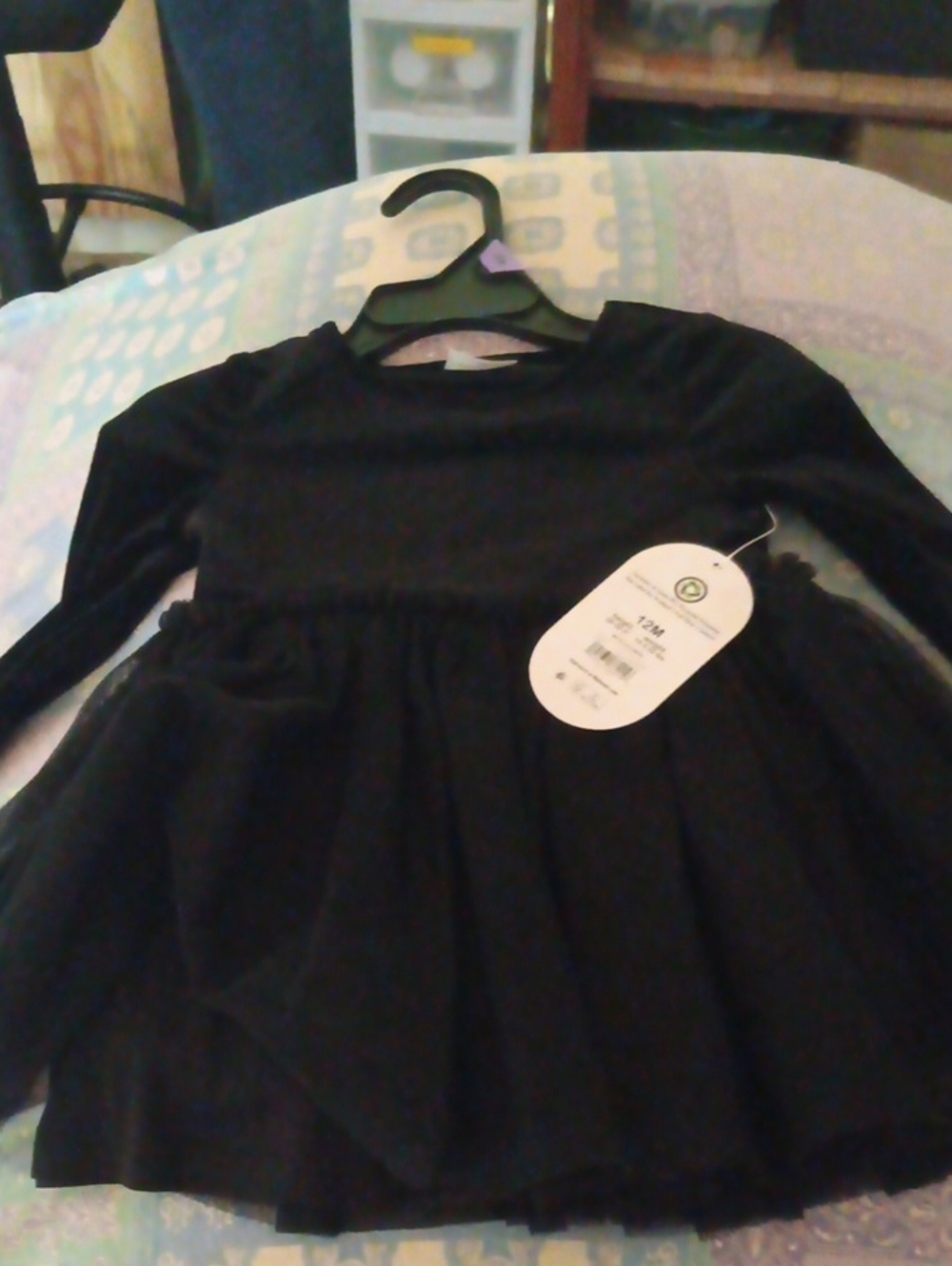 Girls' Long-Sleeve Black Tulle Skirt Dress